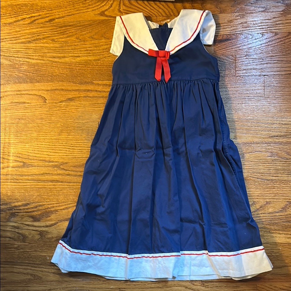 Navy Blue Sailor Dress with Red Bow